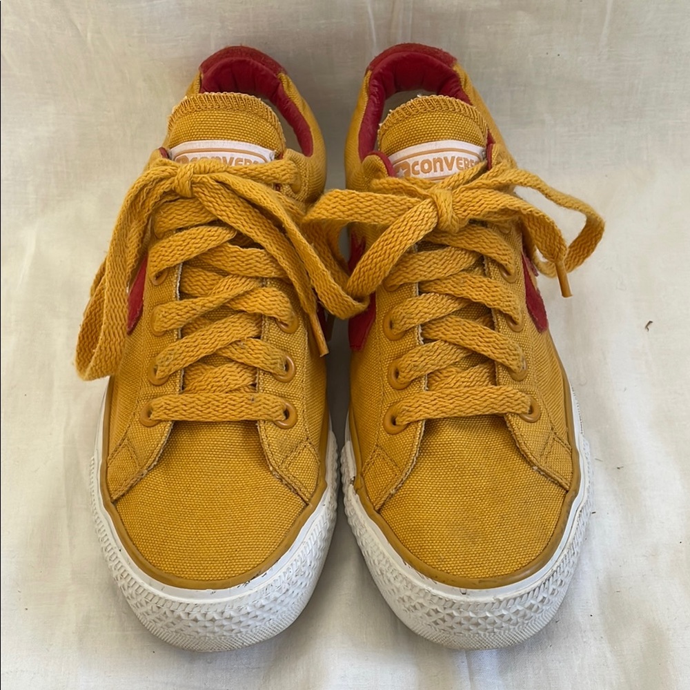 Like New Converse All Star Mustard Yellow Sneakers with Red Leather Accents